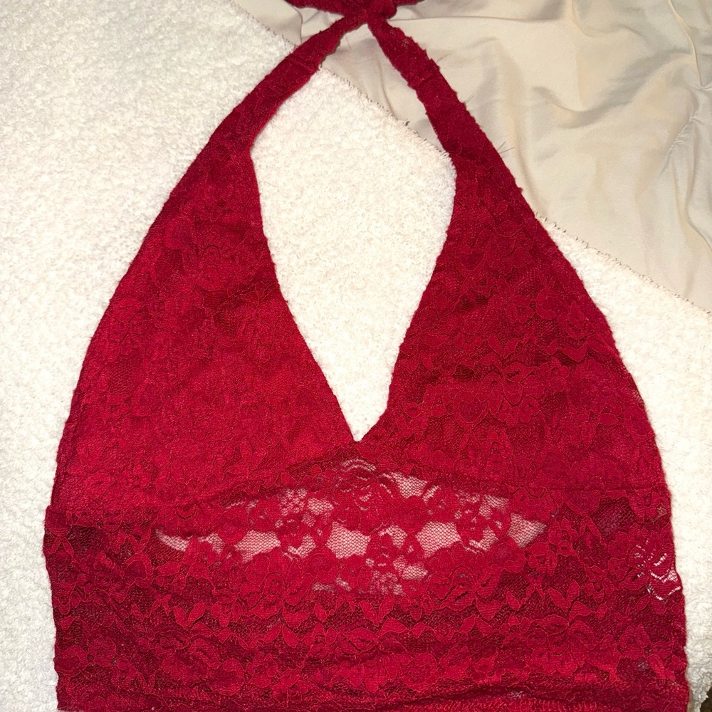 Red Lace Halter Top